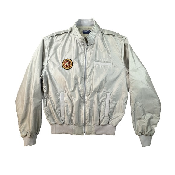 Holloway Other - VTG Holloway Men's L Silver Nylon Bomber Jacket USA *Indian Moto Patch* SEE DESC